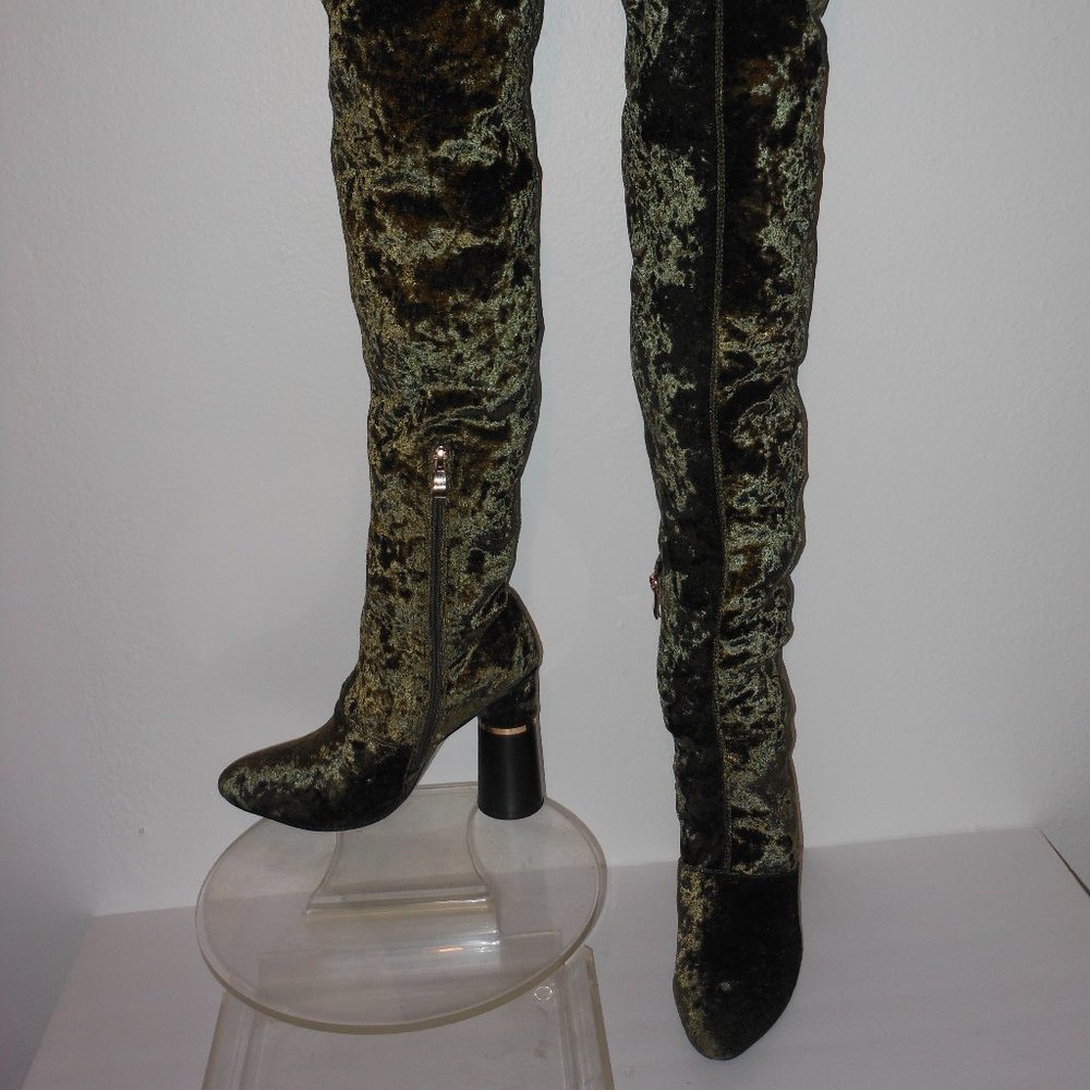 EGO GREEN VELVET TEXTURED OVER THE KNEE BOOTS
